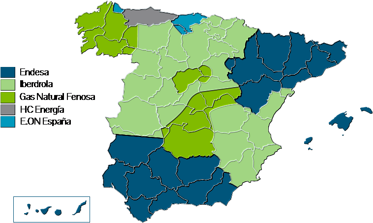 mapa distribuidoras eléctricas en España